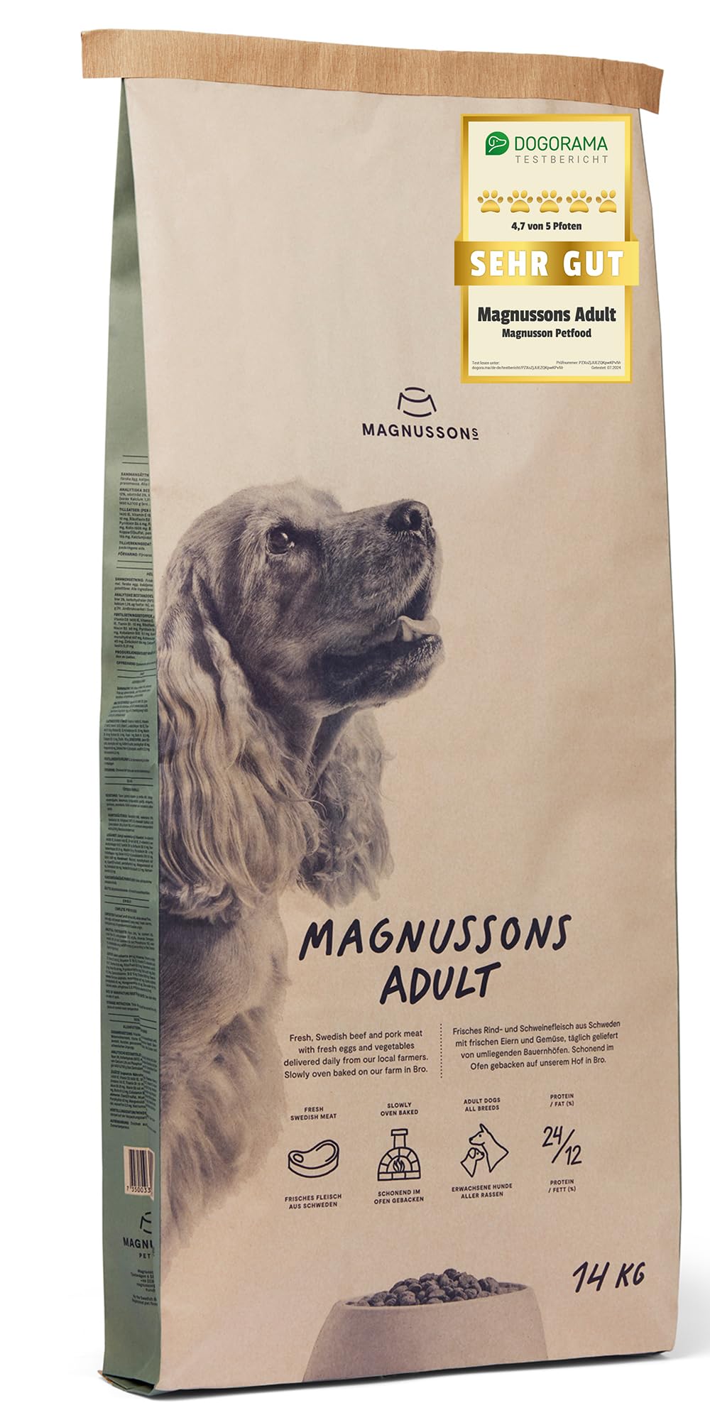Magnusson Adult (1 x 14kg) Hundetrockenfutter für Erwachsene Hunde Aller Rassen Alleinfuttermittel Hoher Anteil an frischem Fleisch Ofengebacken