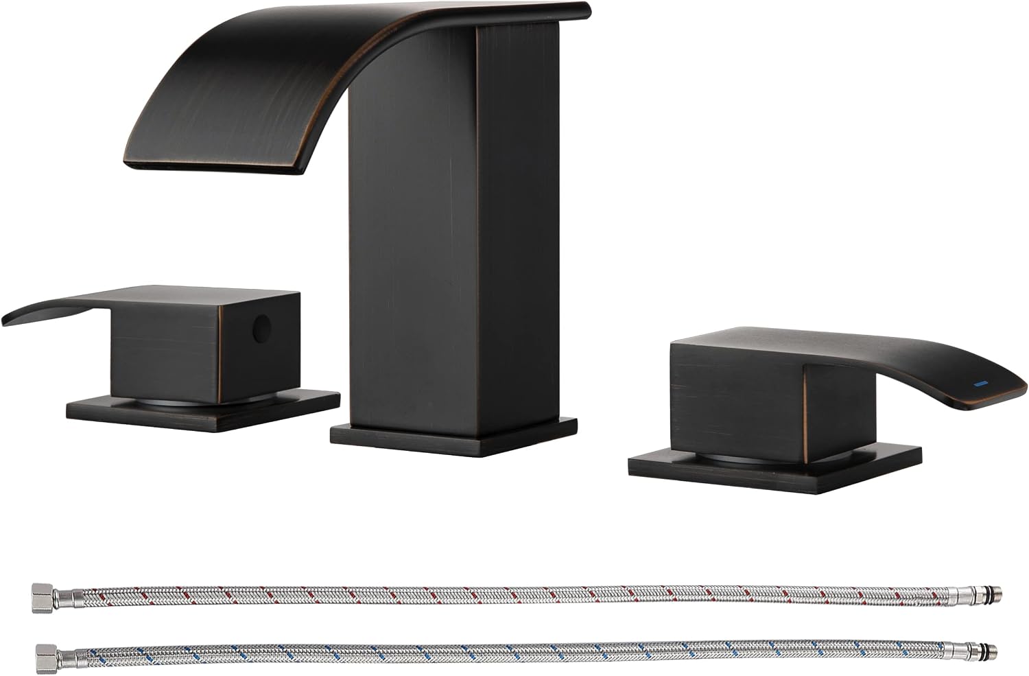 Oil-Rubbed Bronze Waterfall Bathroom Faucet - Widespread Bathroom Faucets for Sink 3 Hole, Bathroom Sink Faucet 2 Handles 8 Inch, Modern Faucet for Bathroom Sink, Vanity Faucet with cUPC Supply Lines