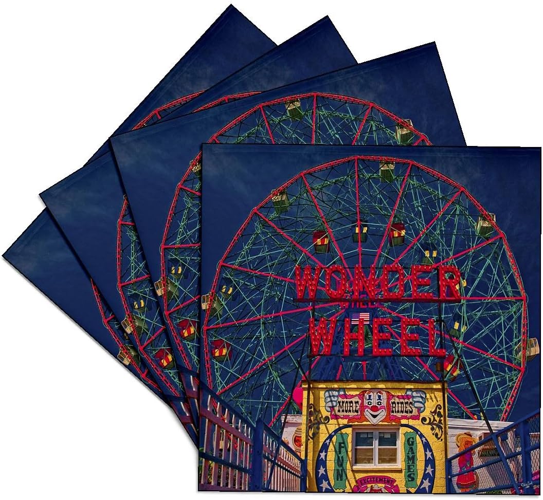 3dRose Wonder Wheel Coney Island Set of 4 Ceramic Tile Coasters