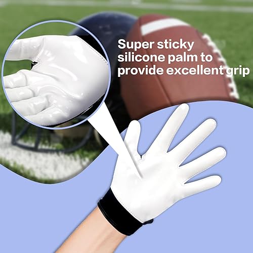 Miniatura 5 de Guantes de receptor de fútbol americano juvenil, guantes de fútbol americano con agarre de silicona para niños y niñas con Super Stick
