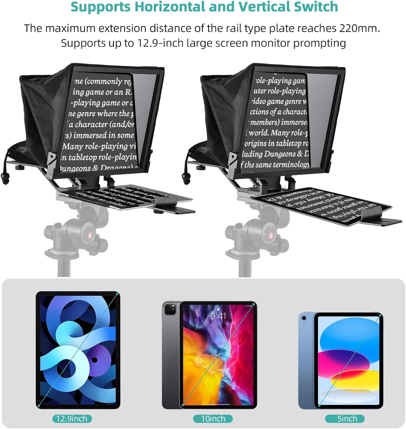 Teleprompter, Foldable 14in Smartphone Control Teleprompter Teleprompter for Camera Teleprompter for Laptop with Remote Control Cleaning Cloth for Online Teaching Live Streaming