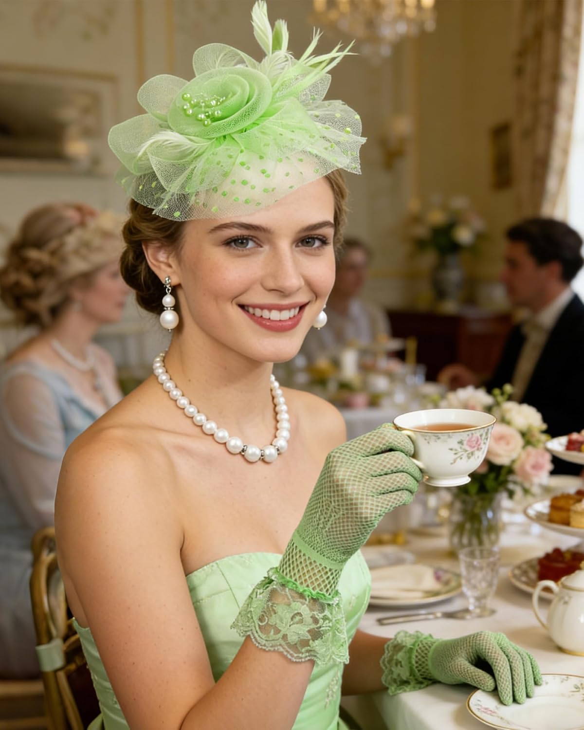 Fascinator Tea Party Hat Set for Women Elegant Vintage Accessories for High Tea Wedding Bridal Shower image 4
