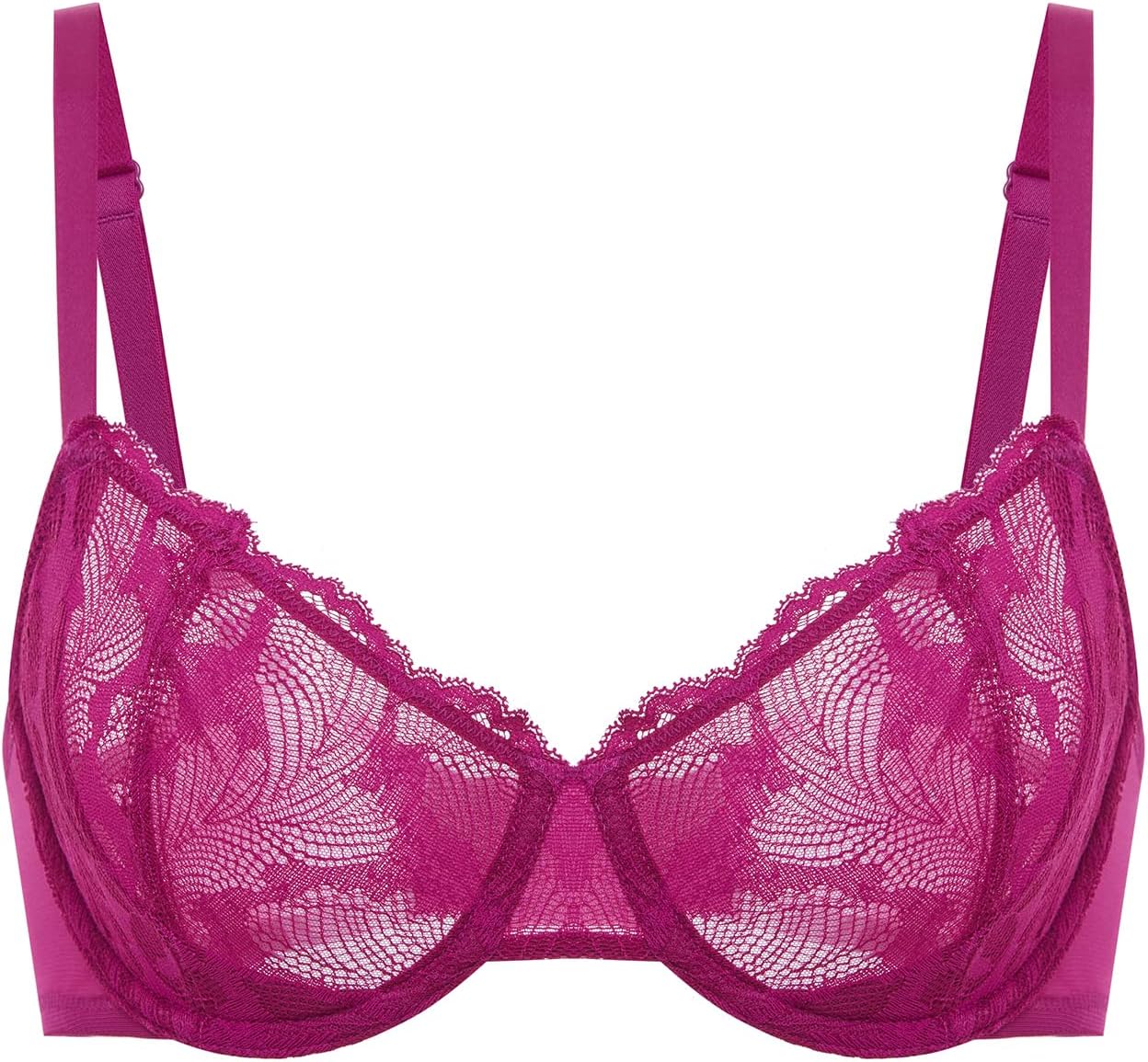 DELIMIRA Women's Balconette Bra Plus Size Lace Sexy Underwire Unlined Push Up See Through Bras