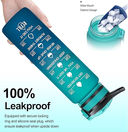 Miniatura 4 de ELYPHINE - Botellas de agua de 3224onzas con pajilla extraíble y marcador de tiempo, botellas deportivas motivacionales con material Tritan sin