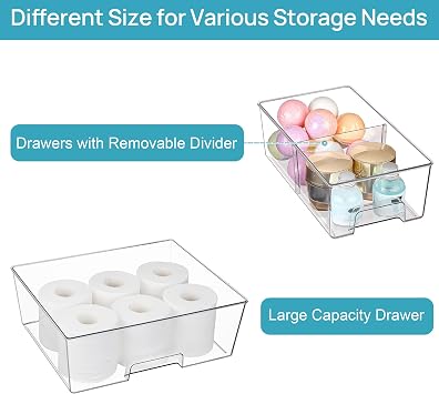Vtopmart 3 Pack Large Stackable Storage Drawers Acrylic Bathroom Closet Under Sink Organizer Storage Plastic Storage Box for Kitchen Cabinet, Pantry, Makeup, Medicine Organization