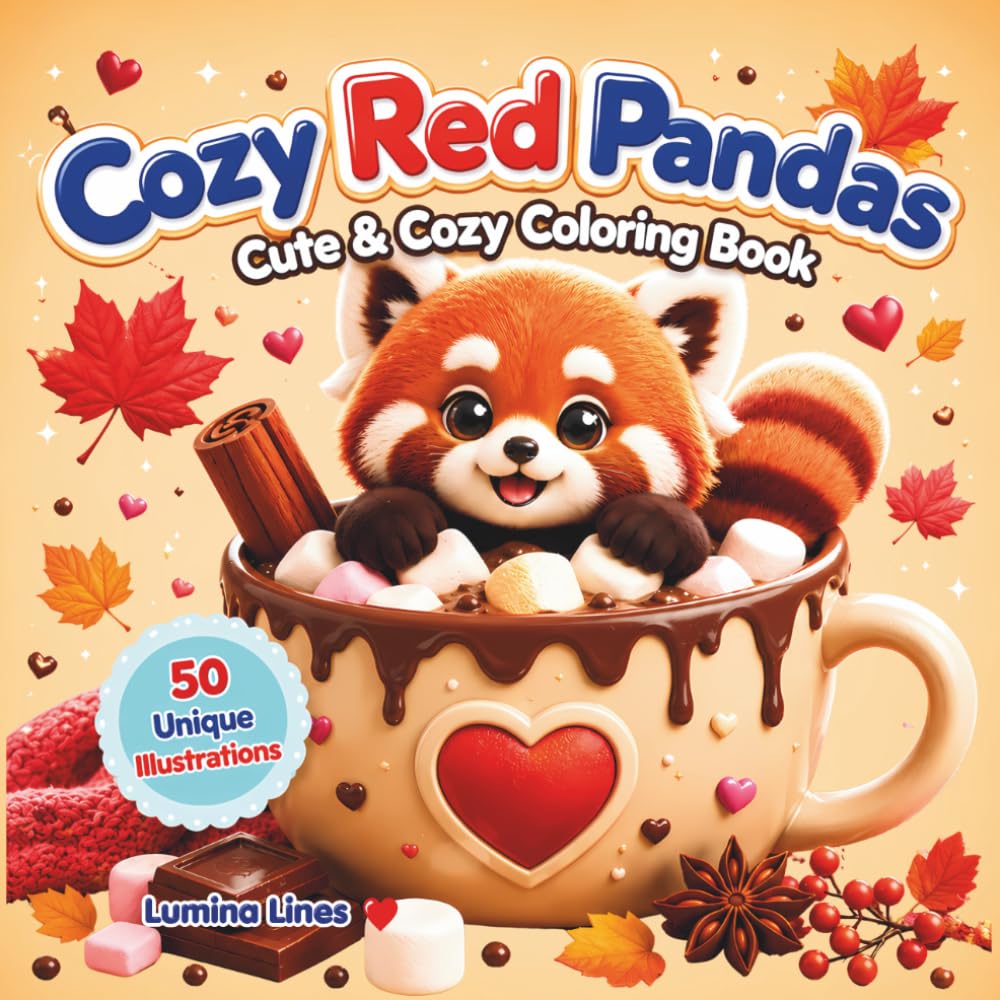 Cozy Red Pandas: Cute & Cozy Coloring Book for Adults, Teens & Kids | Relaxing Stress Relief Pages with Adorable Red Pandas, Sweet Treats & Comforting Moments