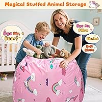 Vista 42 de Lukeight - Puf de almacenamiento de animales de peluche para niños, funda para puf de dinosaurio con cremallera para organizar la habitación