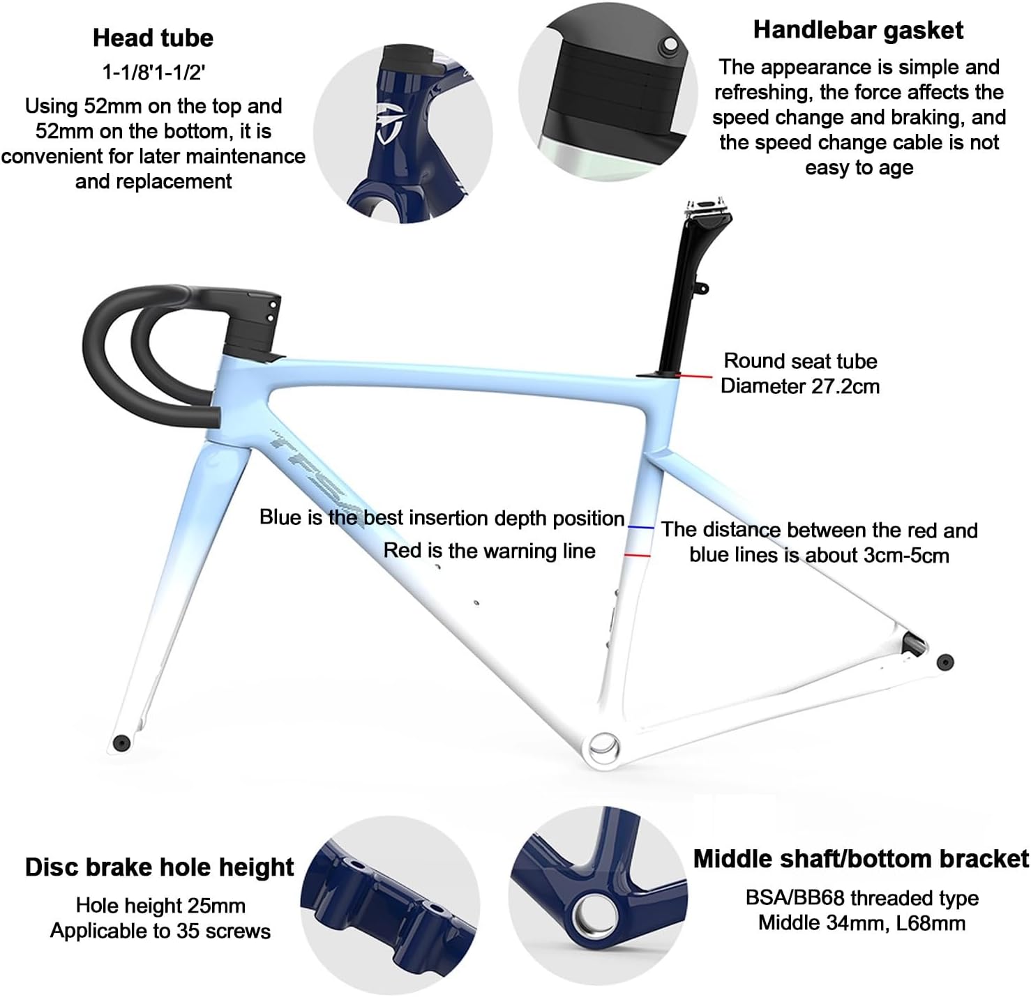 Carbon Fiber Bike Frame, Gravel Bike Frame, Hardtail Mountain Bike Frame, Disc Brake Frame Lightweight, Carbon Road Bike Frameset, Disc Brake Frame Internal Routing(Green,54cm)