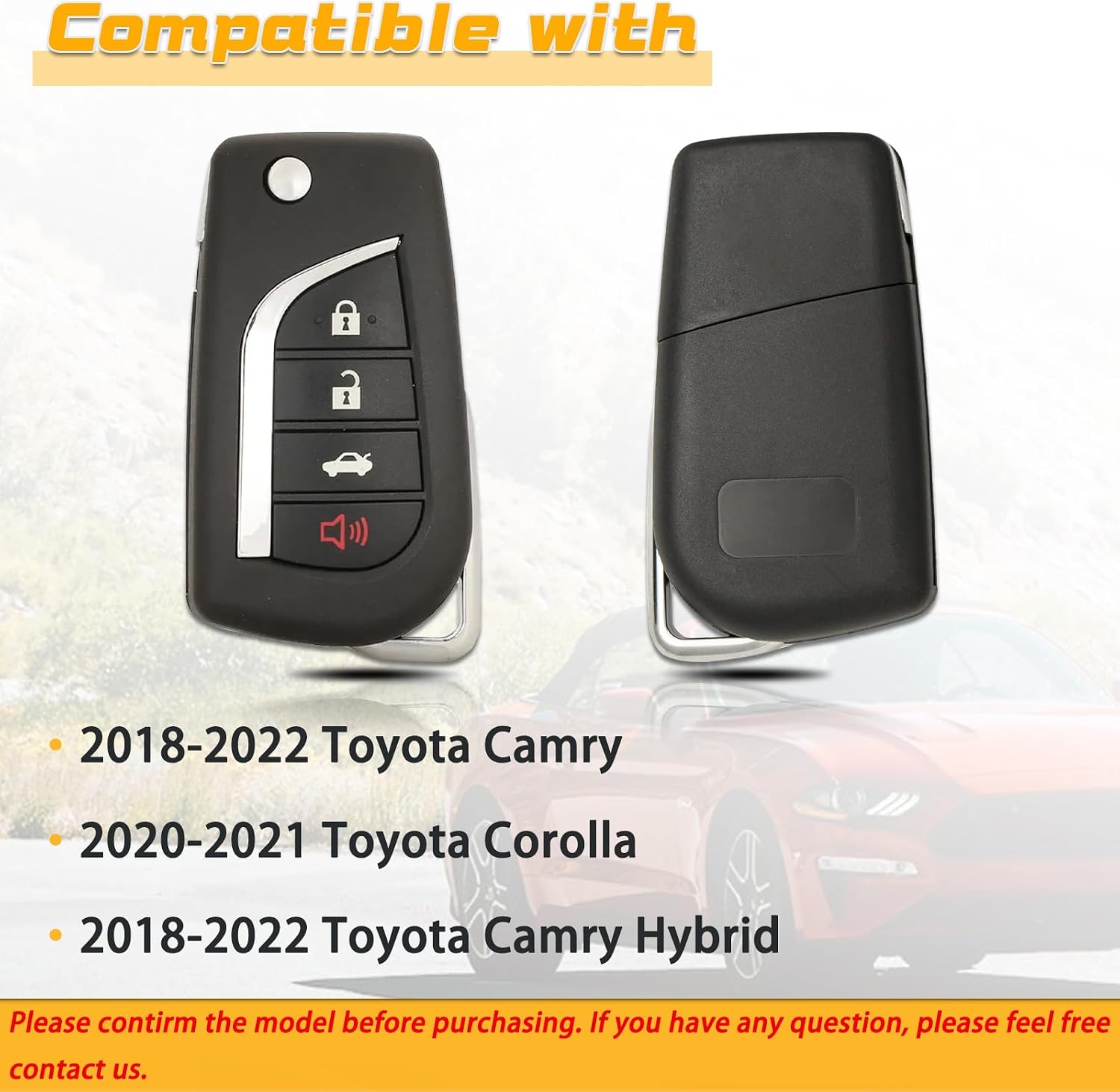 Key Fob Replacement Fits for Toyota Camry 2018 2019 2020 2021 2022/ Toyota Corolla 2020-2021 Keyless Entry Remote Control HYQ12BFB