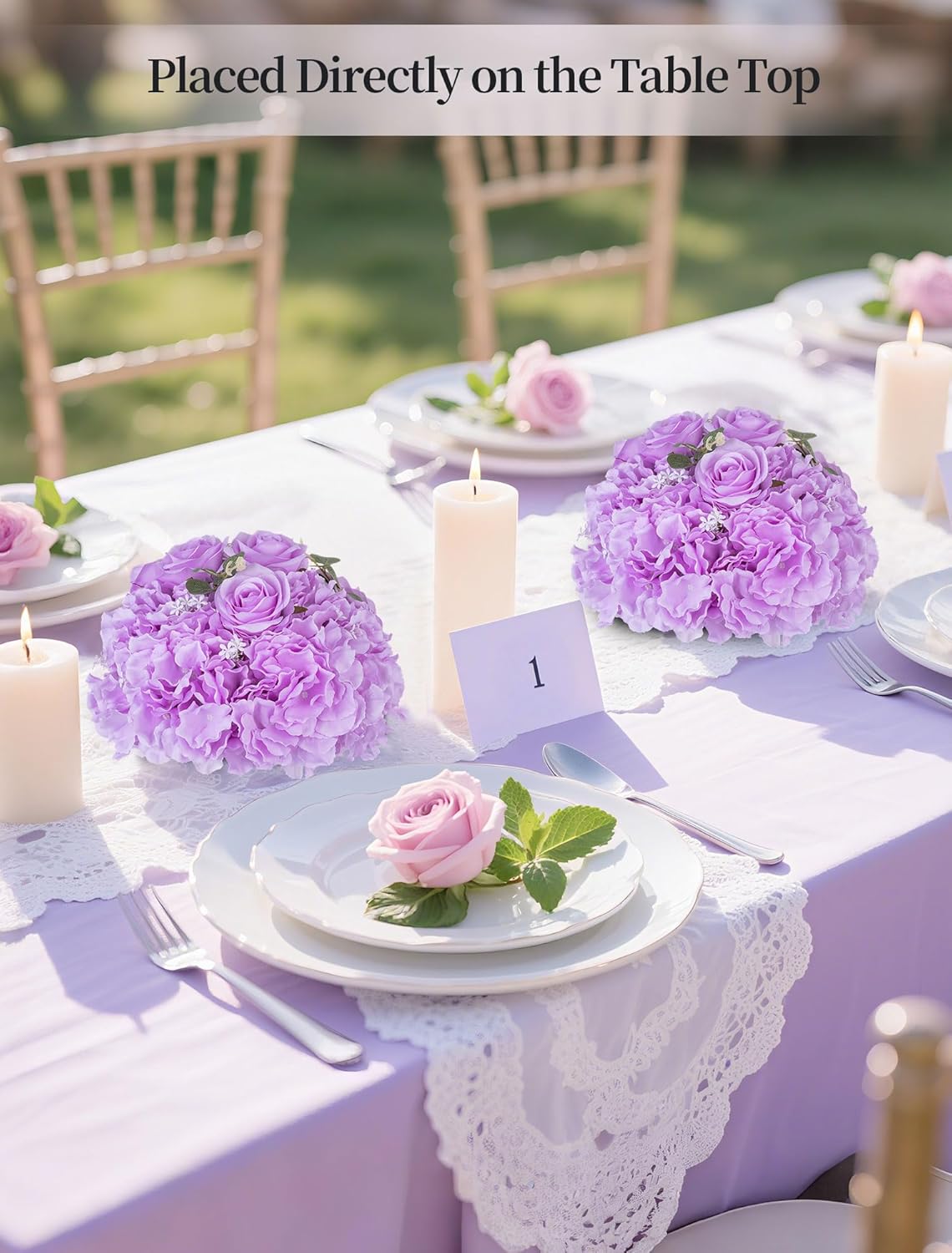 BLOSMON Artificial Flower Balls Wedding Centerpieces 2 Pcs 11.8" Lilac Fake Flowers Rose Hydrangea Ball Arrangement Center Pieces for Table Silk Floral Bouquet for Wedding Party Home Decor