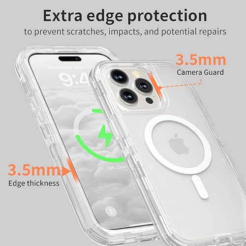 Miniatura 6 de Funda para iPhone 15 Pro Max, compatible con MagSafe, resistente protección a prueba de golpes, funda magnética transparente de doble capa para