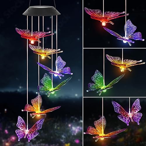 Miniatura 12 de Campanillas de viento para exteriores en liquidación de 36 pulgadas, mariposas, tubo de aluminio, campanillas de viento con gancho en S, regalos