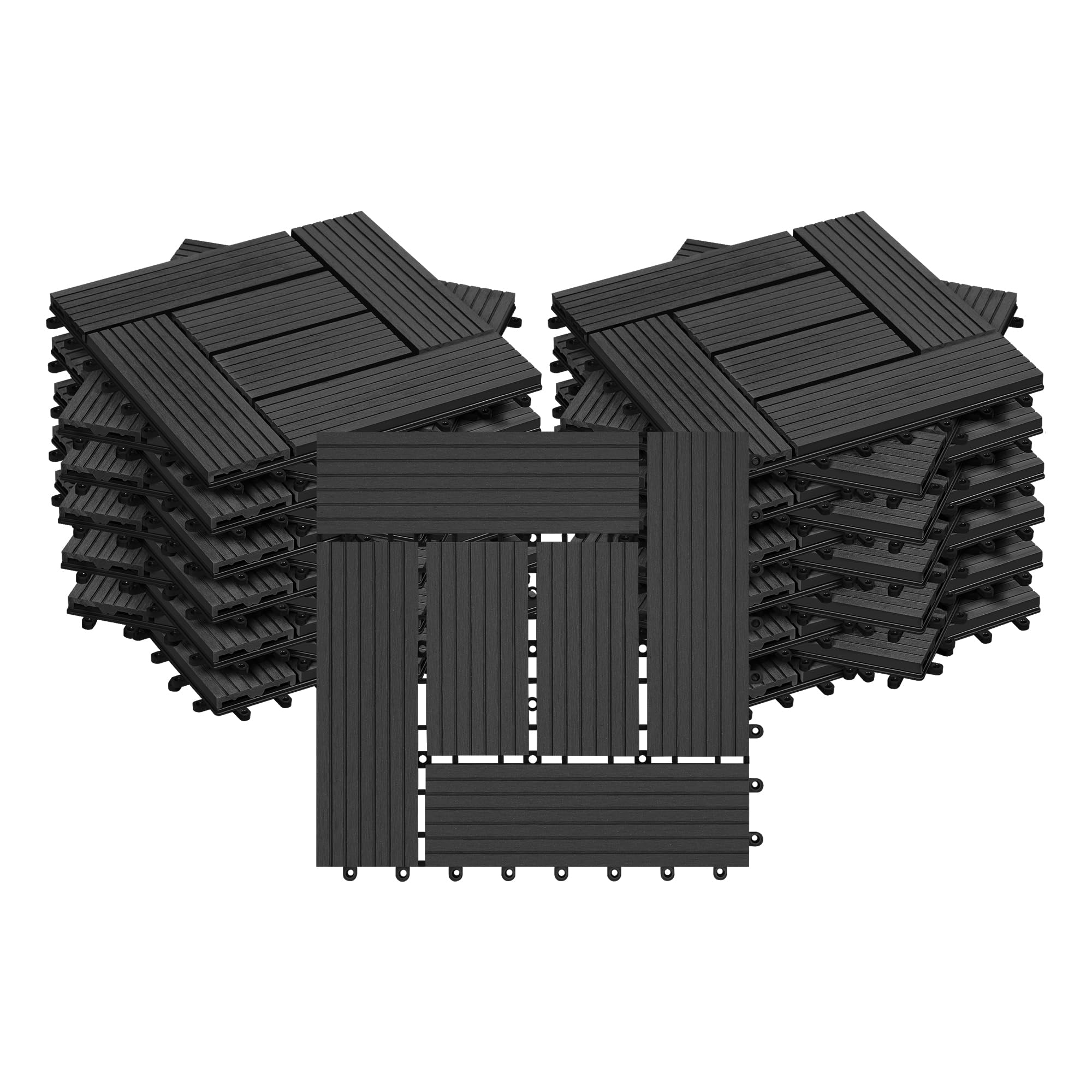 WOLTU 22 x WPC Composite Decking Tiles 30 x 30 cm (2 m²) Interlocking Wood Effect Terrace Tiles Flooring with Click System, Anthracite