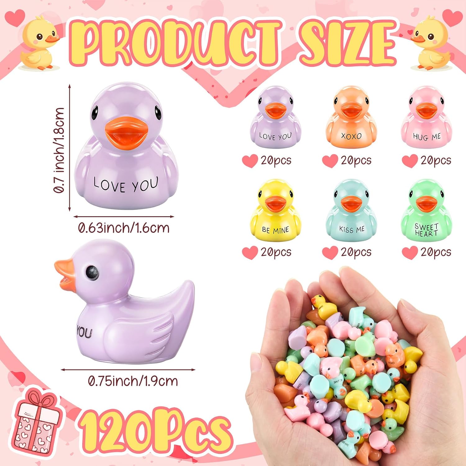 Vicenpal 120 Pcs Valentine Mini Resin Ducks, Conversation Dollhouse Toy image 3