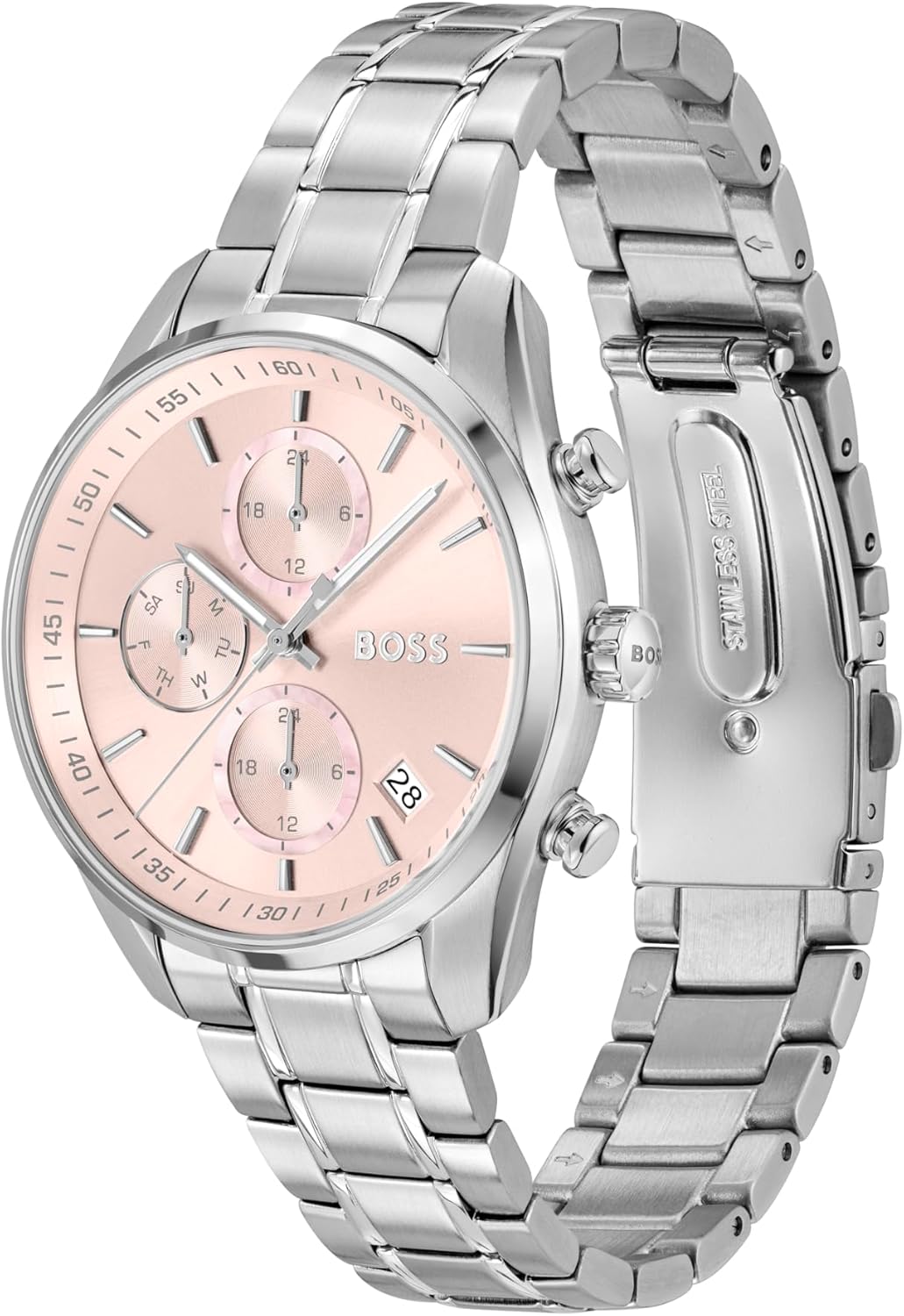 BOSS Grand Tour Women's 3H Quartz Chronograph Watch, Stainless Steel, 3ATM/30m Water Resistant - Stylish, Elegant Timepiece - Gift for Her, 38mm