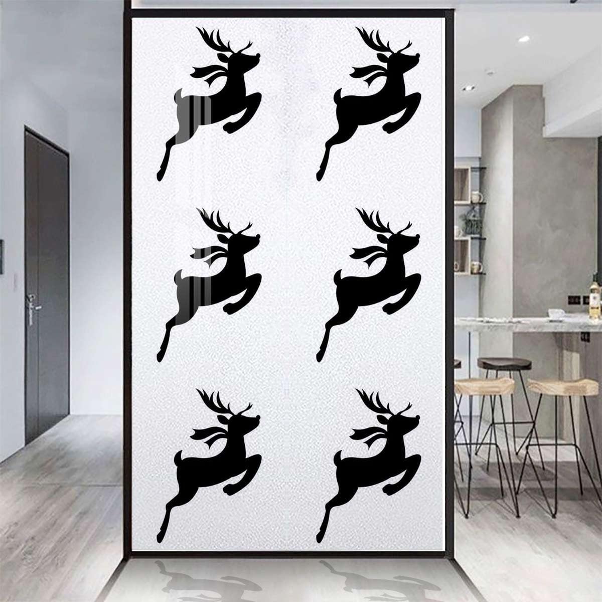 Black White Privacy Door Film Static Cling Glass Film Flower and Leaf Patterns Window Film Privacy Color Window Sticker Abstract 35.4Wx78.7L-inch