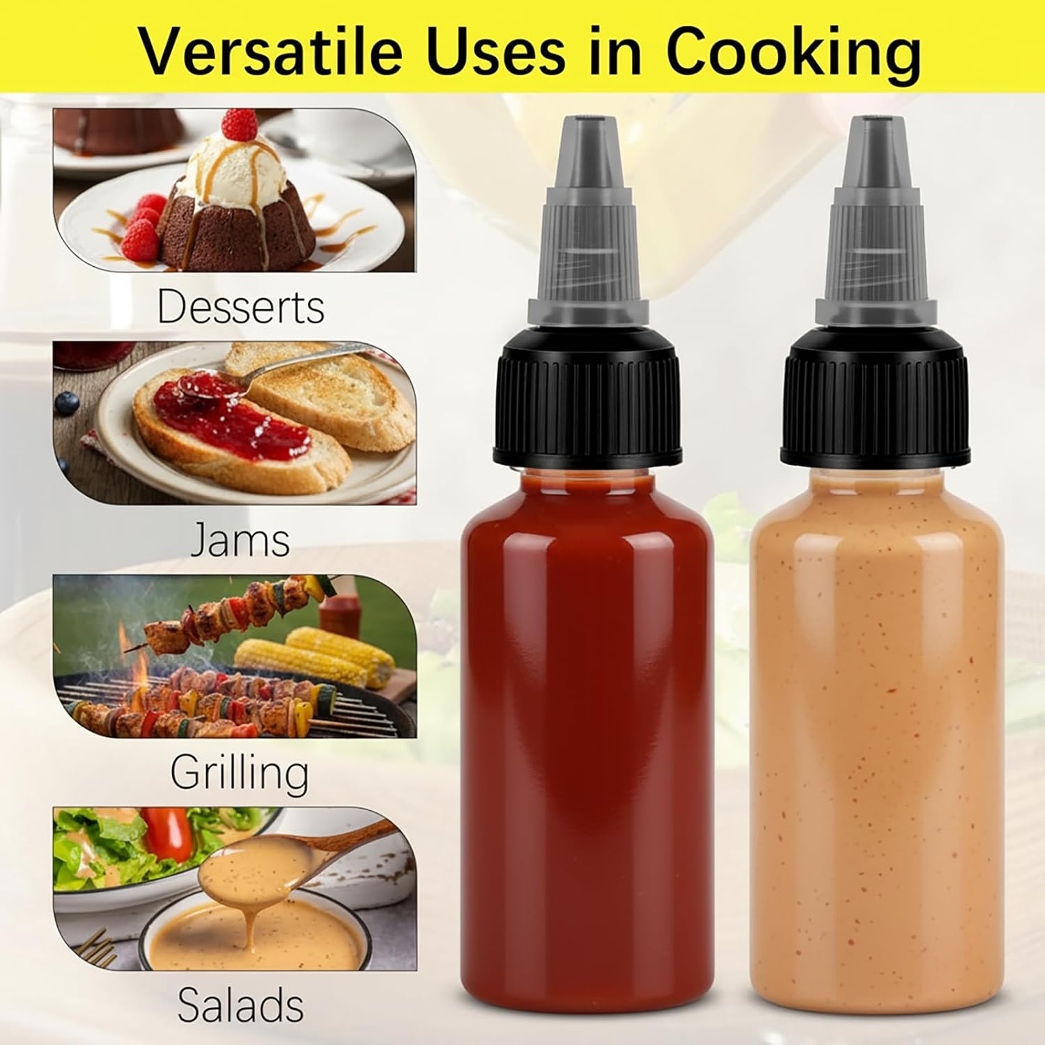6Pcs 1oz Small Squeeze Bottles for Sauces, Empty Plastic Squeeze Bottle with Twist Top Caps, Refillable Clear Dispensing Bottles, Laboratory Wash Bottle for Liquids Sauces Condiments Glues Crafts
