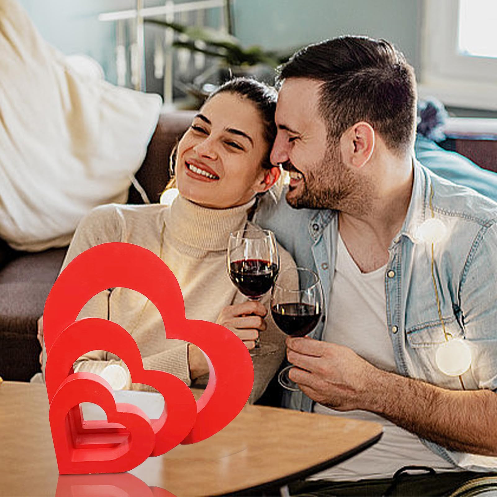 Centrotavola A Forma Di Cuore In Legno Rosso, 3 Pezzi, Decorazione Romantica Per San Valentino E Caminetto