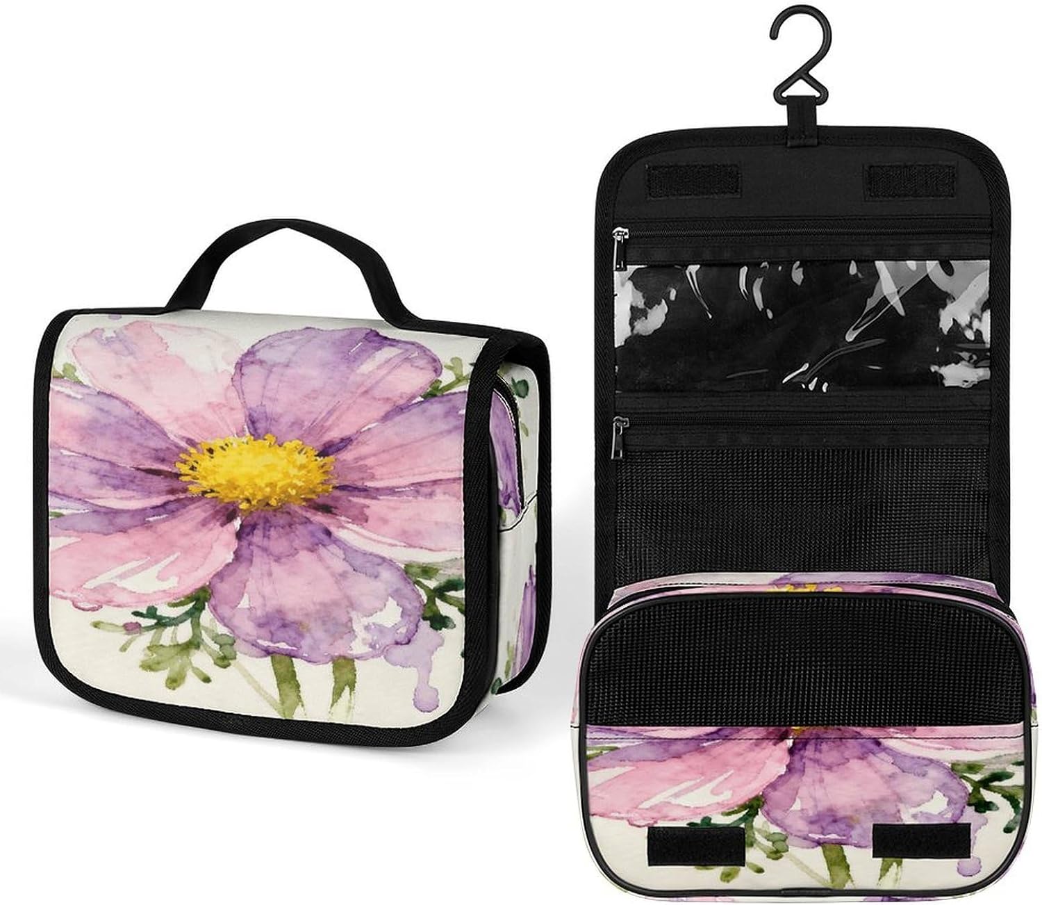 Casher Flower Toiletry Bag Portable Hanging Cosmetic Bag Large Capacity Travel Makeup Bags for Bathroom