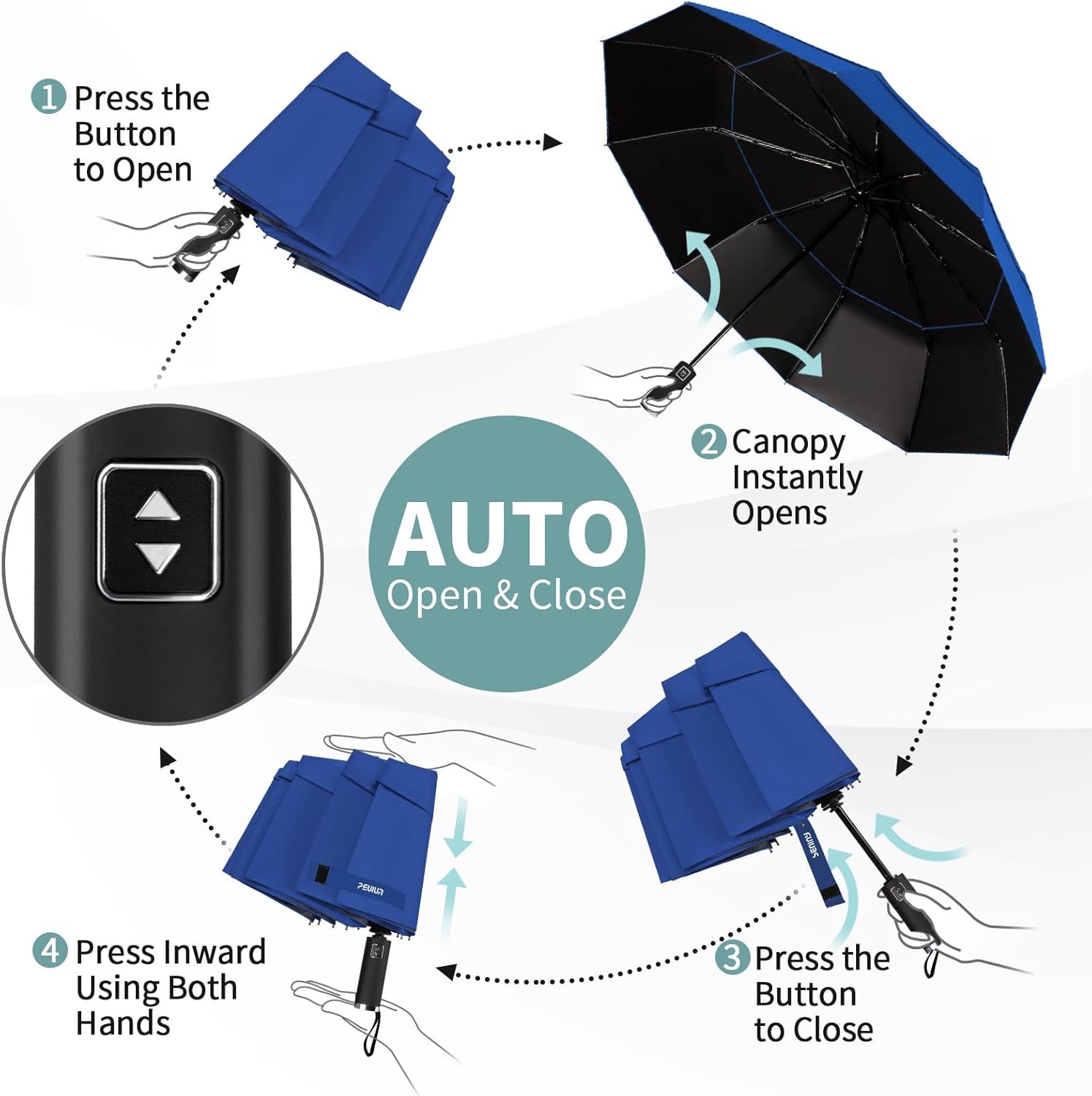 Seniny Windproof Travel Umbrella, Automatic Umbrellas for Rain, Portable & Compact Umbrellas for Backpack, Strong UV for Protection, Folding Small Sun Umbrella for Car, Walking - Image 9