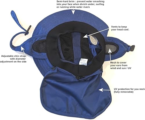 Miniatura 3 de Sombrero de pescador para stand up paddle surf y protección solar ala ancha de poliéster de secado rápido
