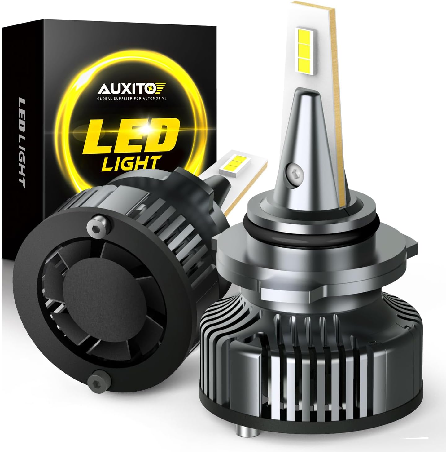 AUXITO 9006 Fog Light Bulbs, 700% Brighter 6500K Cool White, Mini Size, Halogen Replacement with Cooling Fan for 9006 HB4 Bulb, Pack of 2