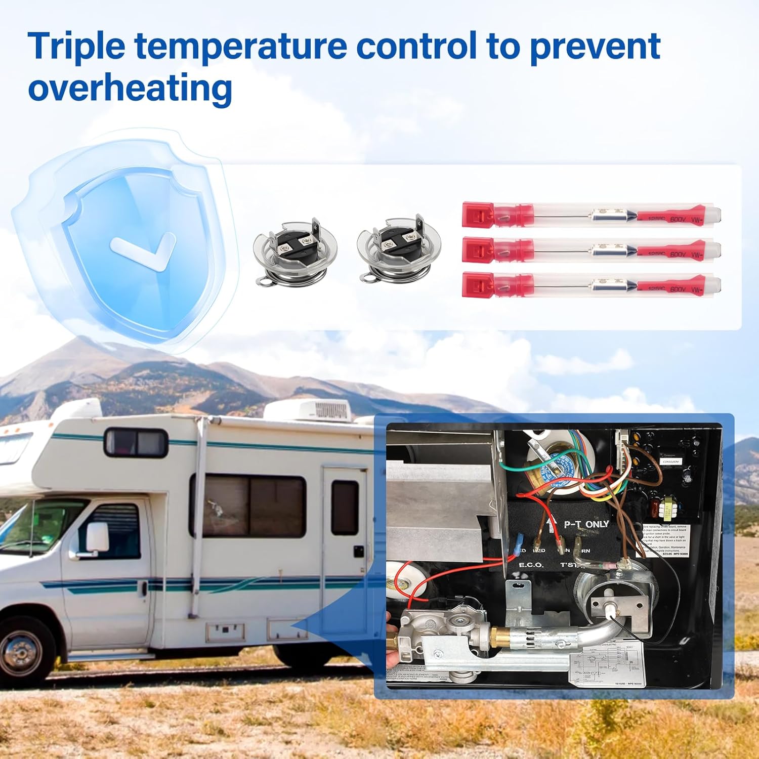 LOCOPOW 3 in1 RV Water Heater Replacement Parts kit for Atwood/Dometic, 91365 93305 Control/Circuit Board, 91447 Thermal Cut-Off kit, 93868 Spark igniter/Electrode
