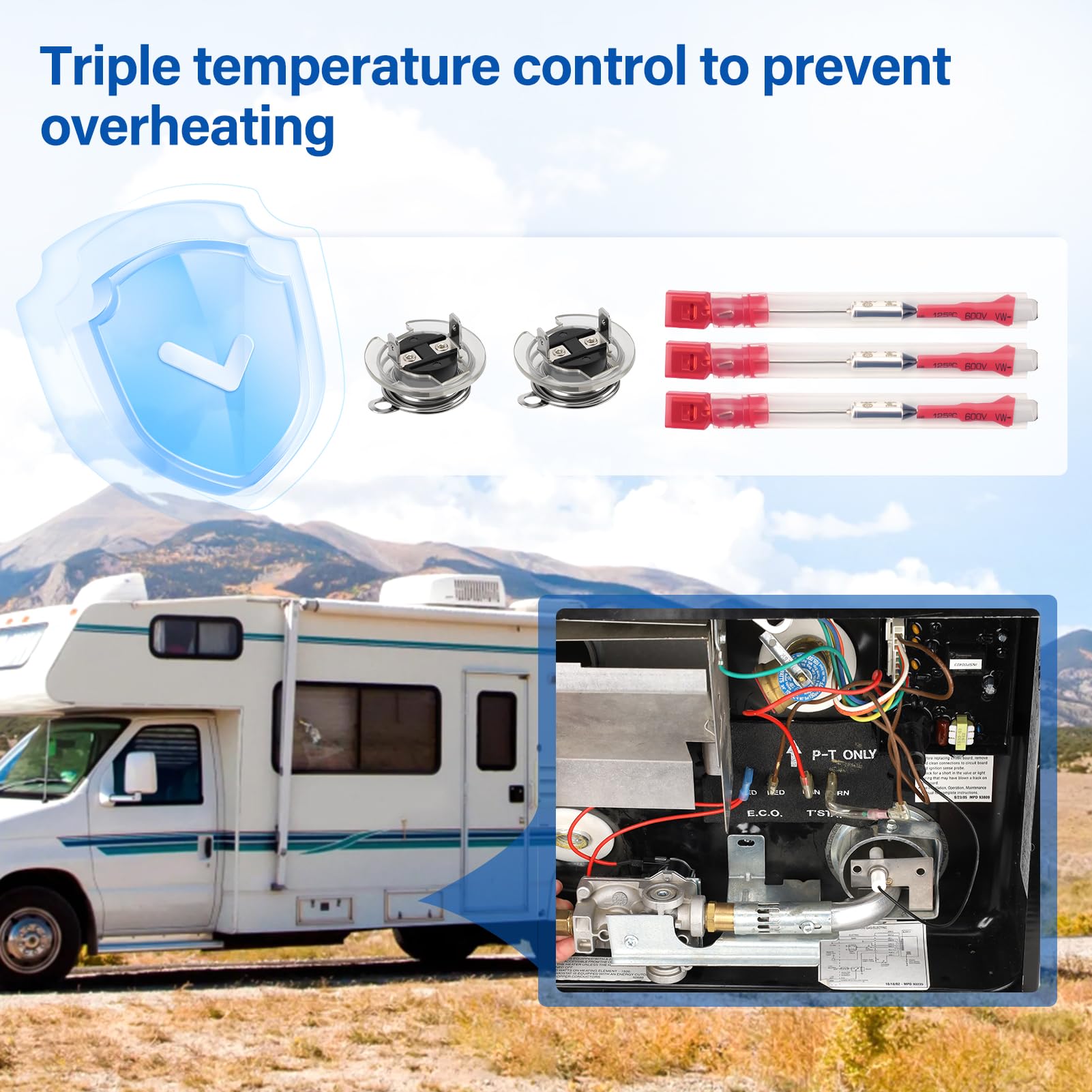 LOCOPOW Kit di parti di ricambio per scaldabagno RV 3 in1 per Atwood/Dometic, 91365 93305 Controllo/Circuito, 91447 Kit di taglio termico, 93868 Accenditore/elettrodo a scintilla
