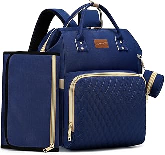 ROSEGIN Diaper Bag Backpack with Changing Pad, Pacifier Case, Baby Bag for Boy Girl Toddler - Large, Stylish, Waterproof Travel Quilted Diaper Bag for Mom - Baby Shower - Navy Blue