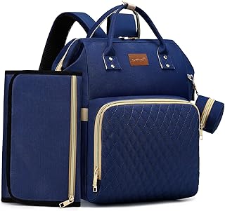 Diaper Bag Backpack with Changing Pad, Pacifier Case, Baby Bag for Boy Girl Toddler - Large, Stylish, Waterproof Travel Quilted Diaper Bag for Mom - Baby Shower - Navy Blue