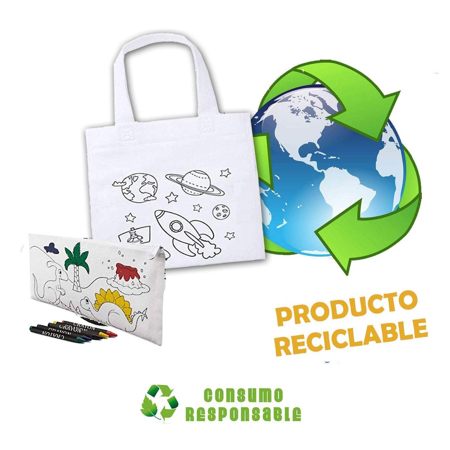 Regalo para Niños en cumpleaños 16 Bolsas de Animales + 16 estuches + 16 lápices con goma+ 32 Pack de Ceras de colores. Detalles infantiles para regalar en el colegio o guarderia.