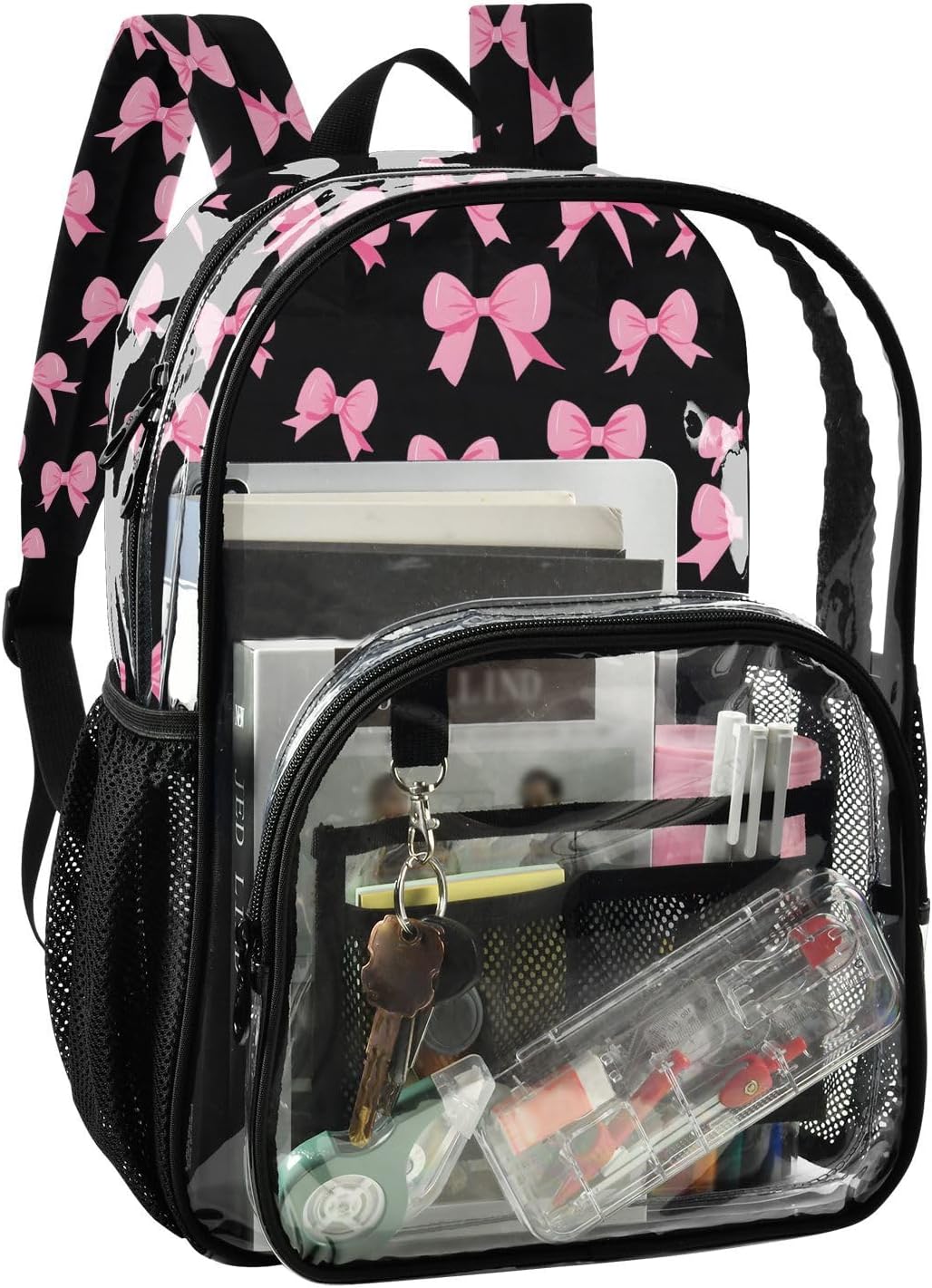 Funny Bow Black Funny Clear Backpack Heavy Duty See Through Transparent PVC BookBag for Kids Boy Girl Adult School Work 12L image 2