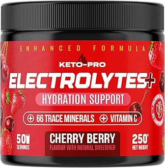 Keto-Pro Keto Electrolytes 250g - 50 Servings | Electrolyte Powder & Salts with 66 Trace Minerals | Supports Your Fasting, Health & Fitness Goals | Cherry Berry Flavour
