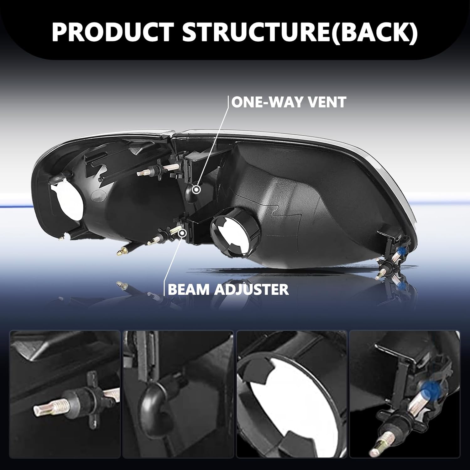 Aosky Headlight Assembly Compatible with Corner Lights 4pcs for 1997-2003 F150 / 2004 F150 Heritage / 1997-2002 Expedition / 1997-1999 F250 Headlamp, Black Housing with Amber Reflector