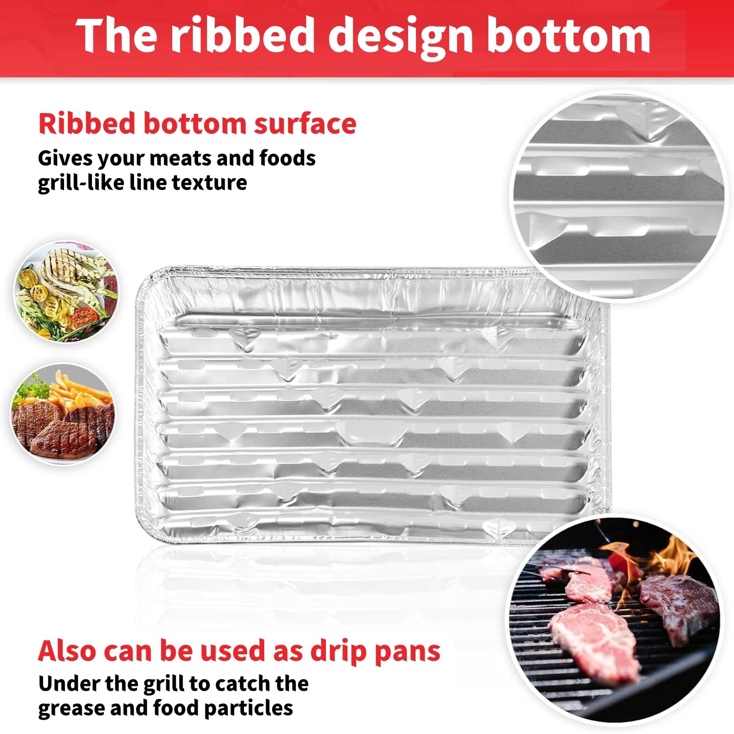 KAHEIGN 30 Piezas Bandejas Desechables para Barbacoa, 34CM x 23CM x 3CM Plato Perforadas de Aluminio para Asar a la Parrilla con Agujeros y Fondo Acanalado para Horno Carbón Barbacoa Asado Hornear