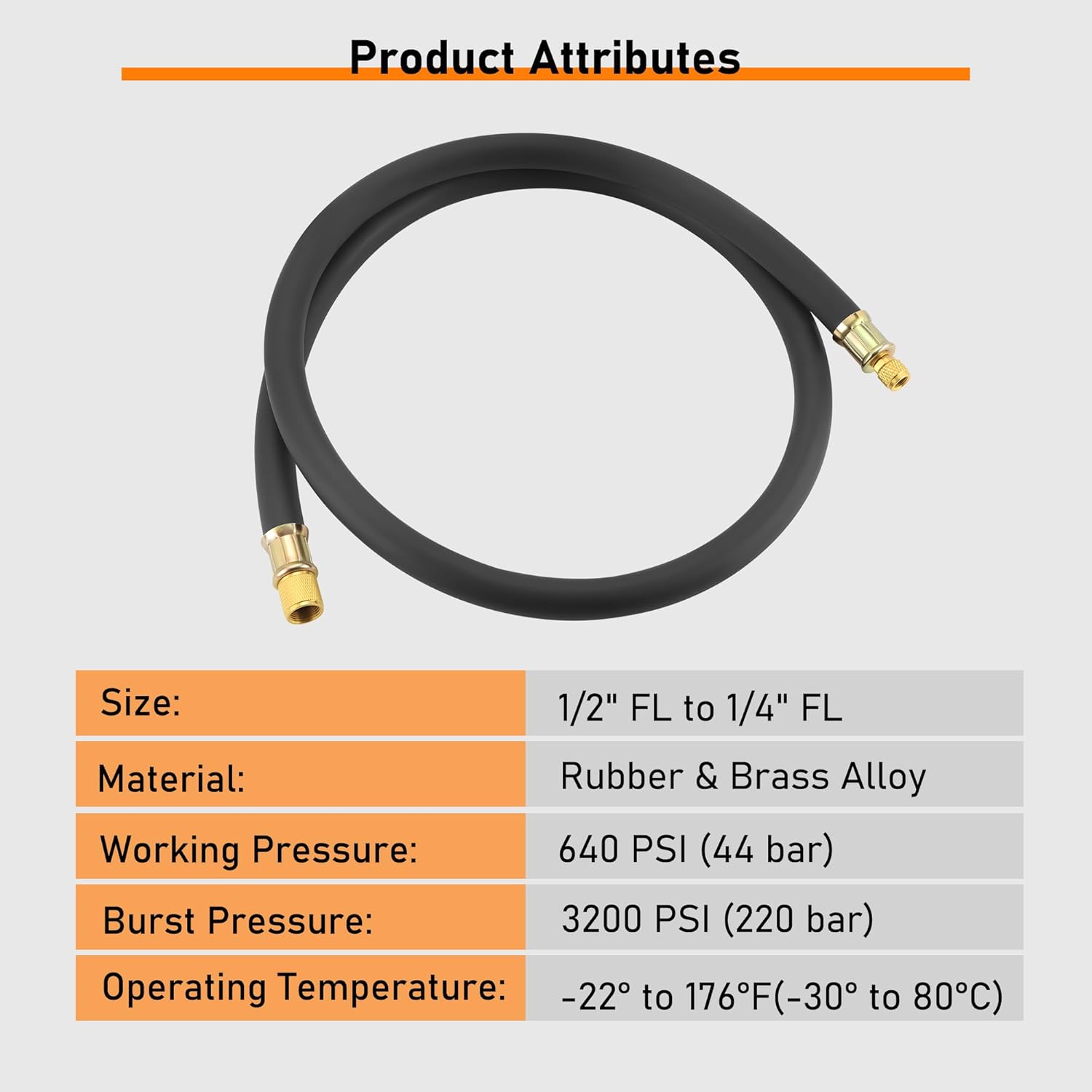 Lichamp HVAC Vacuum Hose, 1/2" Heavy Duty Charge Hose, 6 ft, Faster HVAC Evacuation and Recovery, Black