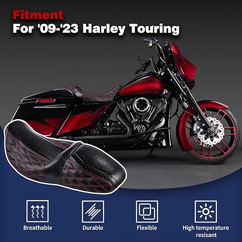 Miniatura 2 de Advanblack Asiento Raptor con costuras de diamante y cuero de avestruz para 08 Up Harley Touring