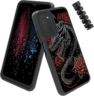BWEGRHE for Samsung Galaxy A02S Case + Cable Protector, Men Womens Phone Case for Galaxy A02S with Dragon Red Roses Design Dual Layer Hard PC Soft Silicone Bumper Shockproof Cover