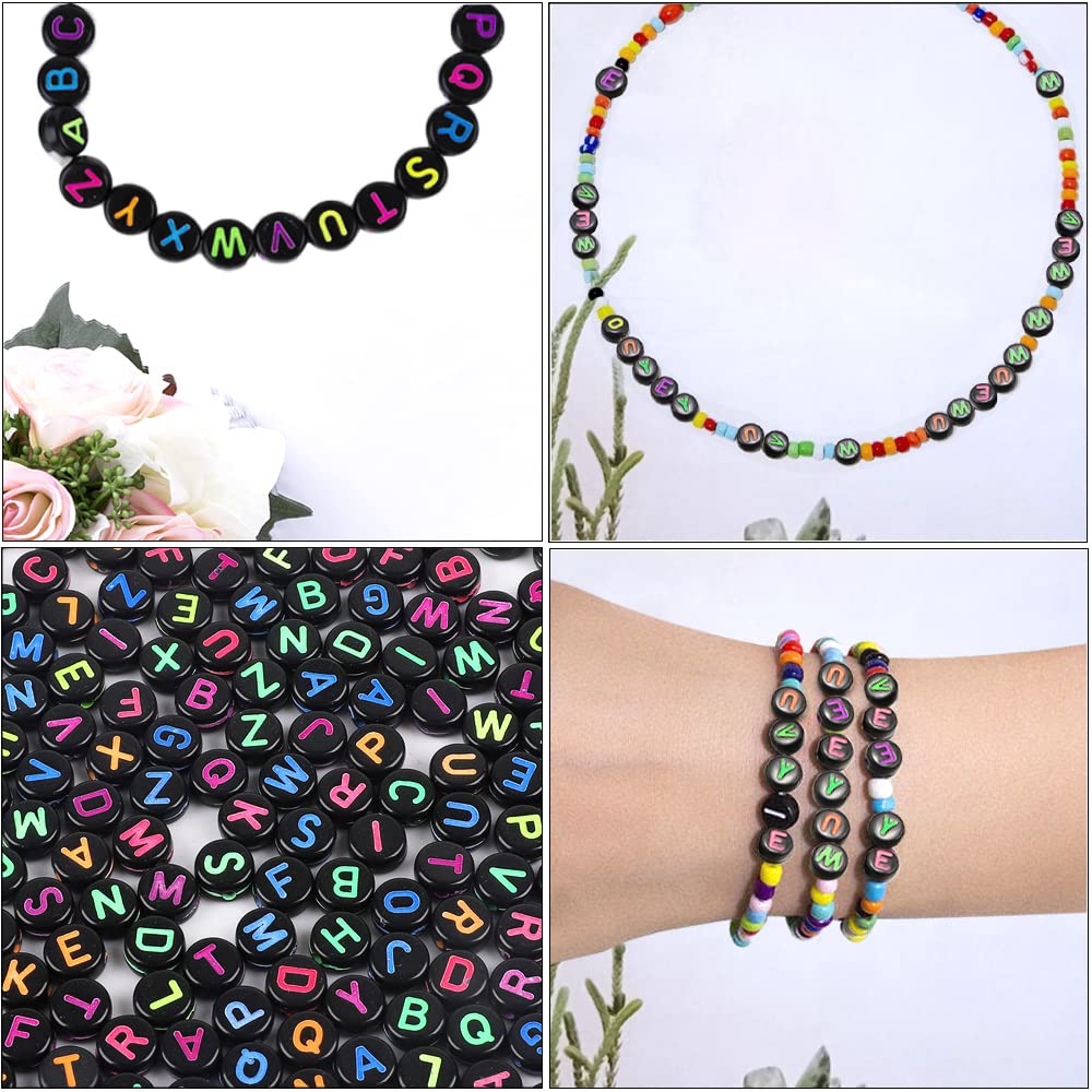 7mm Nero Bianco Misto Lettera Perline Acriliche Rotonde Piatte Alfabeto Distanziatore Perline Per Creazione Di Gioielli Braccialetto Fai Da Te Fatto A Mano Collana-B06533,300Pcs