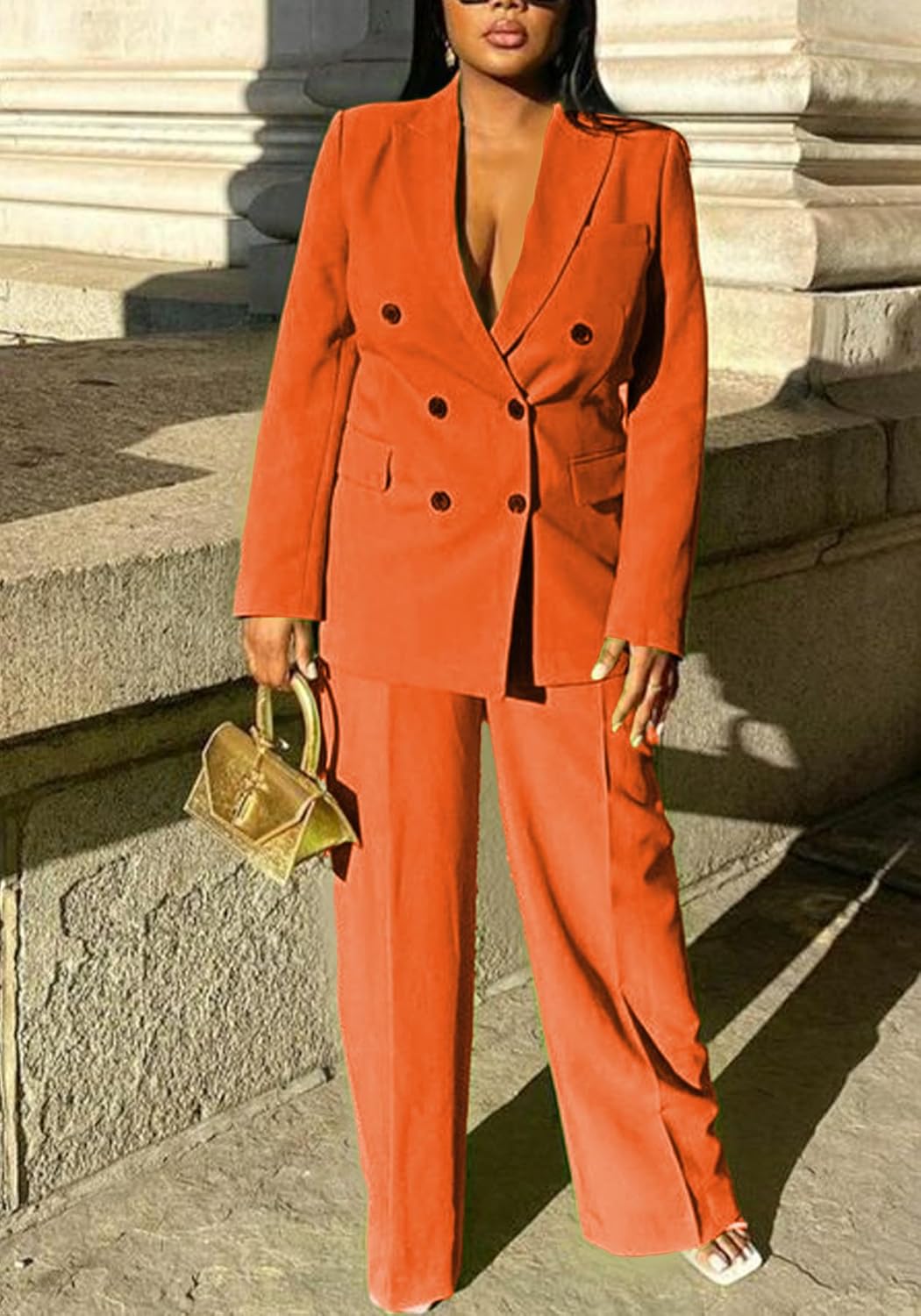 Tcremisa Pants Suits for Women Dressy 2 Piece Business Casual Outfits Double Breasted Blazer Wide Leg Pants Set Office Work - Image 2