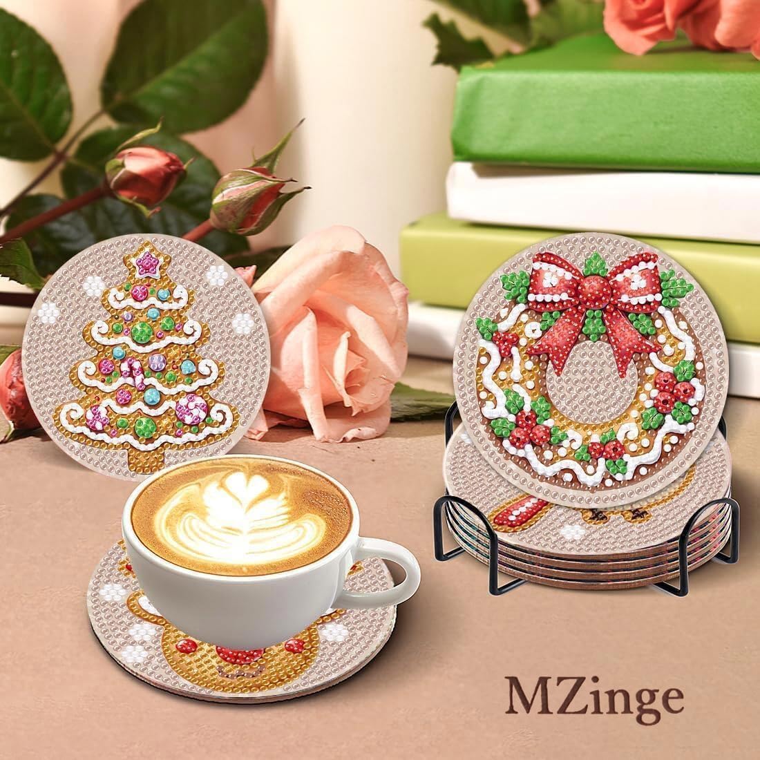 8 Pcs Christmas Diamond Art Coasters, 5D DIY Diamond Painting Coasters Kit,Full Drill Diamond Dot for AdultsArts and Crafts Supplies (Christmas-C)
