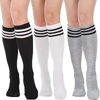 DRESHOW 3 Pairs Women's Cotton Knee High Socks - Solid Color Long Knit Stockings, All-Season Leg Warmers & Versatile Gifts