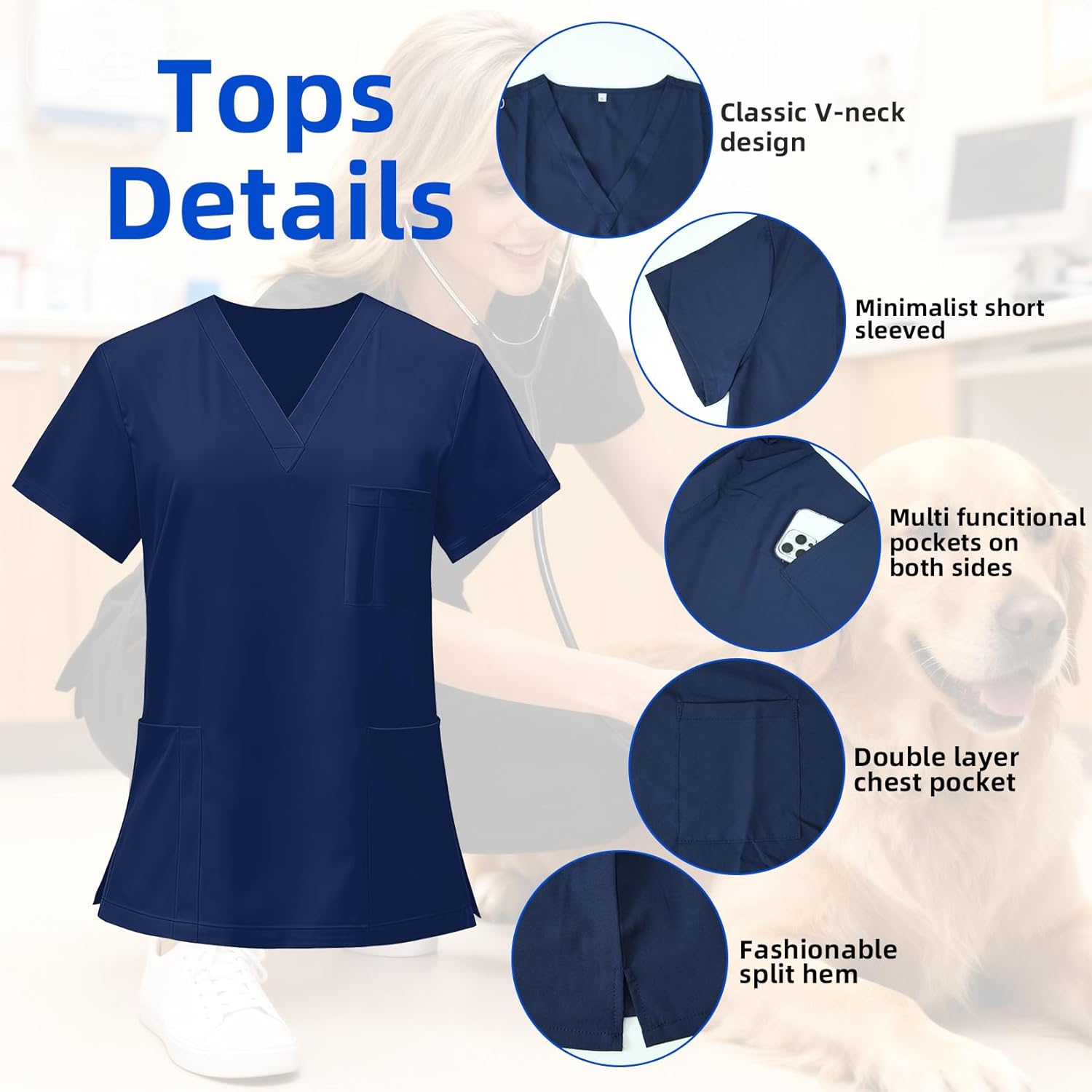 KARAZZO Women's Medical Scrub Sets Stretch V-Neck Scrub Top & Jogger Pant with 8 Pockets Nursing Uniform Scrubs Suit - Image 2