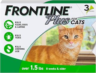 FRONTLINE Plus for Cats Flea & Tick Treatment - Waterproof, Kills Fleas Eggs Larvae Ticks - 3 Doses Over 1.5 lbs