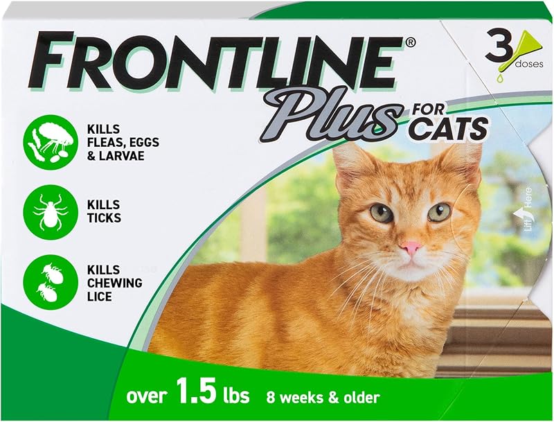 Plus Flea & Tick Spot Treatment for Cat & Kitten (Green) Count of 3 | #1 name in flea and tick protection,¹ kills fleas, ticks & chewing lice, waterproof 24 hr, monthly application