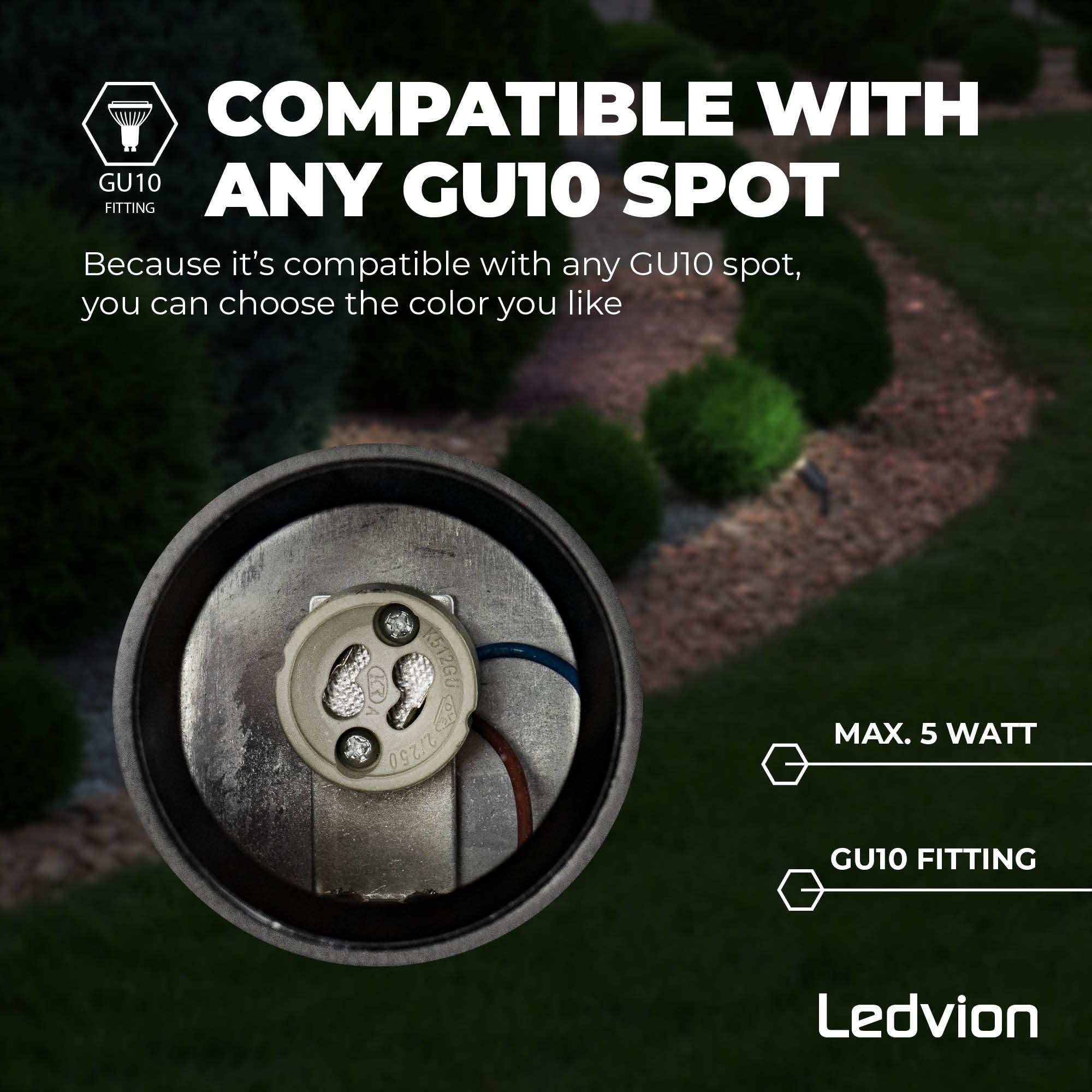 Ledvion IP65, reflektor zewnętrzny ze szpikulcem do wbijania, oprawą GU10, przewód z wtyczką 2 metry, antracyt