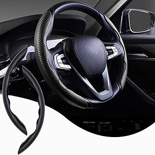 Ajxn Steering Wheel Cover, Carbon Fiber Steering Wheel Cover for car Safe and Non Slip Car Accessory, Universal Fit for Most Cars for Men and Women (Black)
