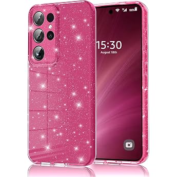 Mobile Phone Case for Samsung Galaxy S24 Ultra Glitter Silicone TPU Anti-Fingerprint Case Shockproof Protective Case Thin Protective Case for Samsung S24 Ultra Rose Purple