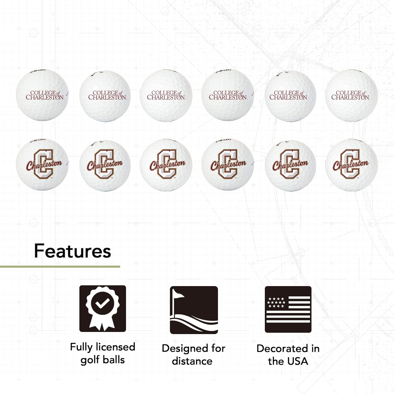 Desert Cactus College of Charleston Golf Balls 12 Pack – CofC Cougars Full Color Dozen – Officially Licensed Sport Team Accessory