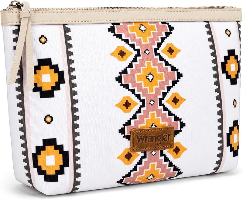 Necessaire Montana West para maquiagem com estampa Azteca, zíper e bolsos internos — 20,07 cm x 11,43 cm x 17,78 cm